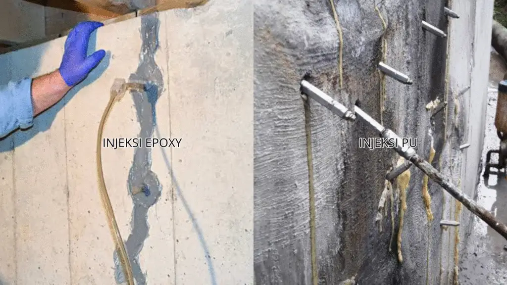 Perbandingan hasil perbedaan injeksi epoxy dan polyurethane pada retakan beton kering dan basah