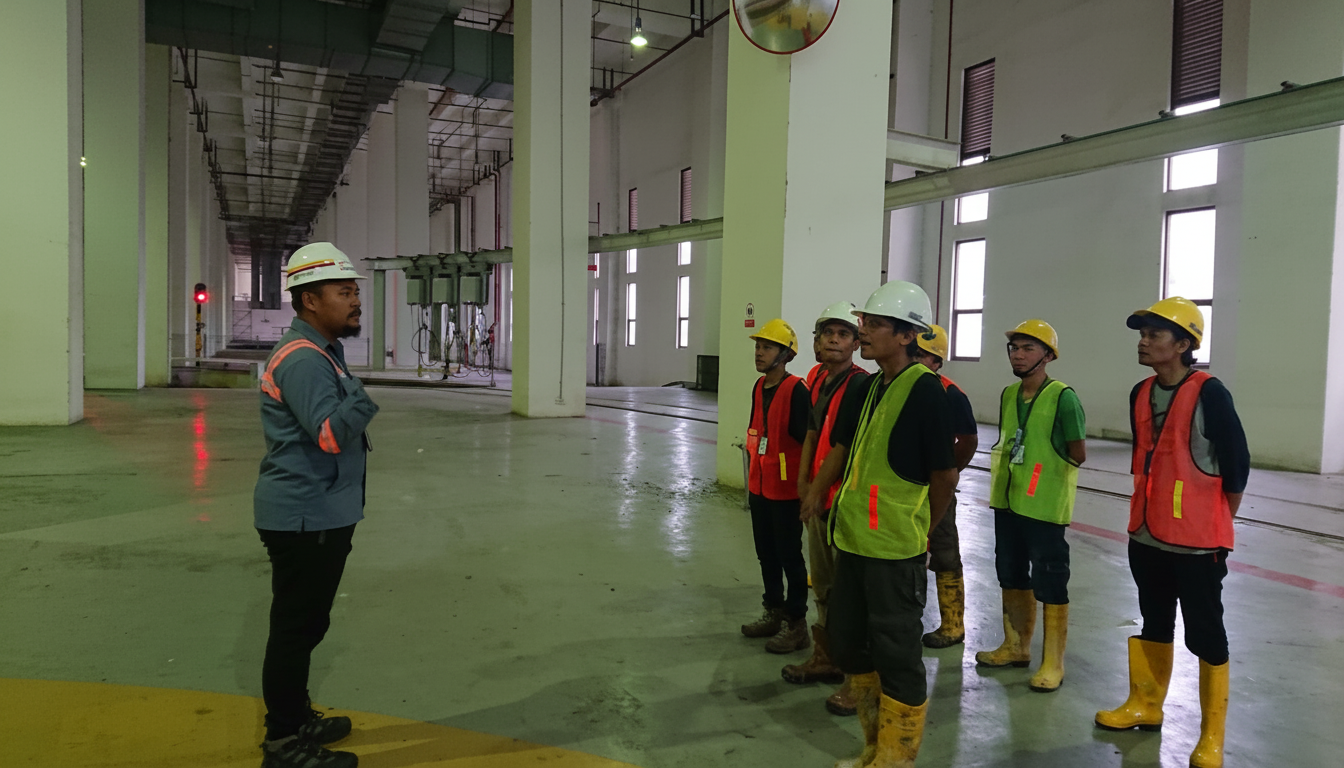 Tim ahli injeksi beton menangani proyek bangunan